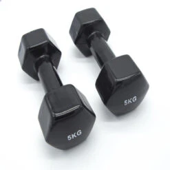 2 Unidades 5 Kg Mancuernas Pesas Hexagonales De Vinilo Fitness Gimnasia Negro