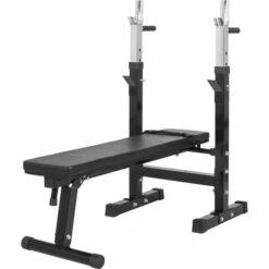 Banco Musculación Y Pesas Gorilla Sports Blanco Plegable Con Rack Para Barra -Fitness Tienda banco musculacion y pesas gorilla sports negro plegable con rack para barra