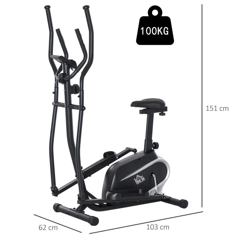Bicicleta Elíptica Fitness HOMCOM Acero ABS 103x62x151 Cm Negro 5 Bicicleta Elíptica Fitness HOMCOM Acero ABS 103x62x151 Cm Negro - Imagen 3