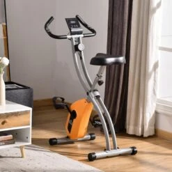 Fitness Tienda -Fitness Tienda bicicleta estatica plegable y ajustable homcom 86x47x112 cm naranja 1