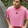 Camiseta Adidas Fitness Mujer Rosa 3 Bandas