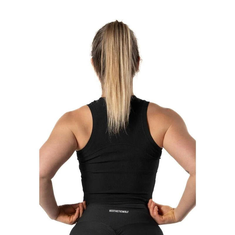 Camiseta Canalada V2 Con Cuello Alto Fitness Negra 4 Camiseta Canalada V2 Con Cuello Alto Fitness Negra - Imagen 2