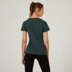 Camiseta Fitness 500 Mujer Verde Melaza Manga Corta Cuello Redondo Algodón -Fitness Tienda camiseta fitness 500 mujer verde melaza manga corta cuello redondo algodon 1