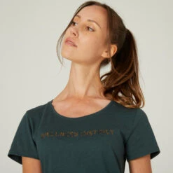 Camiseta Fitness 500 Mujer Verde Melaza Manga Corta Cuello Redondo Algodón -Fitness Tienda camiseta fitness 500 mujer verde melaza manga corta cuello redondo algodon 3
