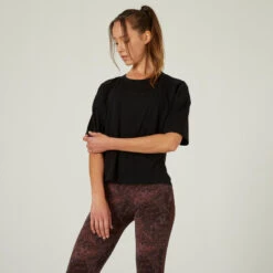 Camiseta Fitness 520 Loose Mujer Avellana Manga Corta Mayoritariamente Algodón -Fitness Tienda camiseta fitness 520 loose mujer negro manga corta mayoritariamente algodon