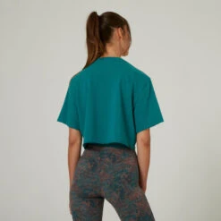 Camiseta Fitness Crop Top Mujer Domyos Verde -Fitness Tienda camiseta fitness crop top mujer domyos verde 1