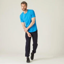 Camiseta Fitness Manga Corta Algodón Extensible Hombre Domyos Azul -Fitness Tienda camiseta fitness manga corta algodon extensible hombre domyos azul 2