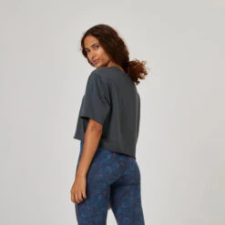 Camiseta Fitness Manga Corta Crop Top Mujer Domyos Rosa Azul -Fitness Tienda camiseta fitness manga corta crop top mujer domyos rosa azul 1