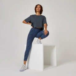 Camiseta Fitness Manga Corta Crop Top Mujer Domyos Rosa Azul -Fitness Tienda camiseta fitness manga corta crop top mujer domyos rosa azul 2