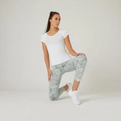 Camiseta Fitness Manga Corta Cuello Pico Algodón Extensible Mujer Blanco -Fitness Tienda camiseta fitness manga corta cuello pico algodon extensible mujer blanco 2