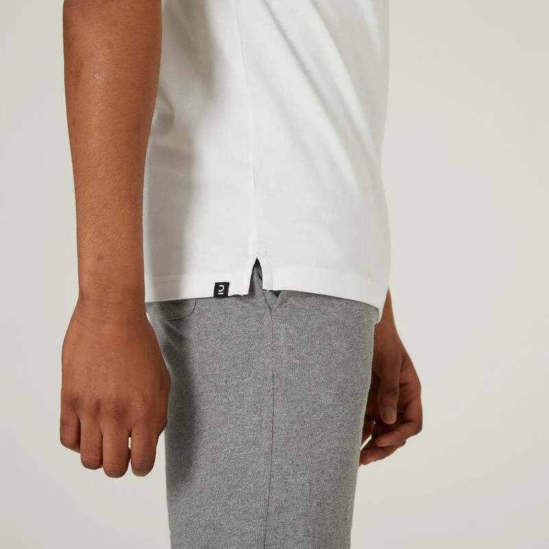 Camiseta Fitness Manga Corta Cuello Redondo Algodón Hombre 520 Blanco Y Azul 6 Camiseta Fitness Manga Corta Cuello Redondo Algodón Hombre 520 Blanco Y Azul - Imagen 4