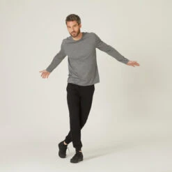 Camiseta Fitness Manga Larga Algodón Cuello Redondo Hombre Domyos Gris -Fitness Tienda camiseta fitness manga larga algodon cuello redondo hombre domyos gris 2
