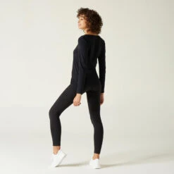 Camiseta Fitness Manga Larga Básica Algodón Mujer Domyos Negro -Fitness Tienda camiseta fitness manga larga basica algodon mujer domyos negro 1