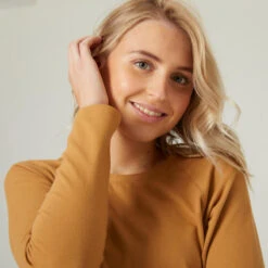 Camiseta Fitness Manga Larga Recta Algodón Mujer Domyos 500 Avellana -Fitness Tienda camiseta fitness manga larga recta algodon mujer domyos 500 avellana 3