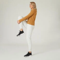 Camiseta Fitness Manga Larga Recta Algodón Mujer Domyos 500 Avellana -Fitness Tienda camiseta fitness manga larga recta algodon mujer domyos 500 avellana 4