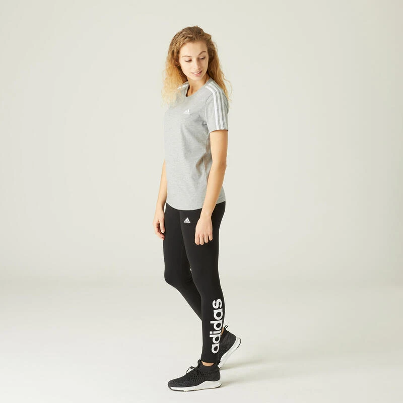 Camiseta Mujer Manga Corta 100% Algodón Adidas Fitness 3 Franjas Gris Jaspeado 4 Camiseta Mujer Manga Corta 100% Algodón Adidas Fitness 3 Franjas Gris Jaspeado - Imagen 2