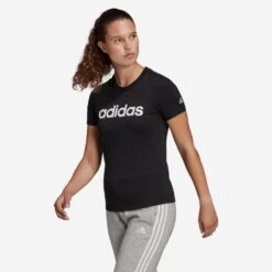 Camiseta Mujer Manga Corta 100% Algodón Adidas Fitness Linear Negro
