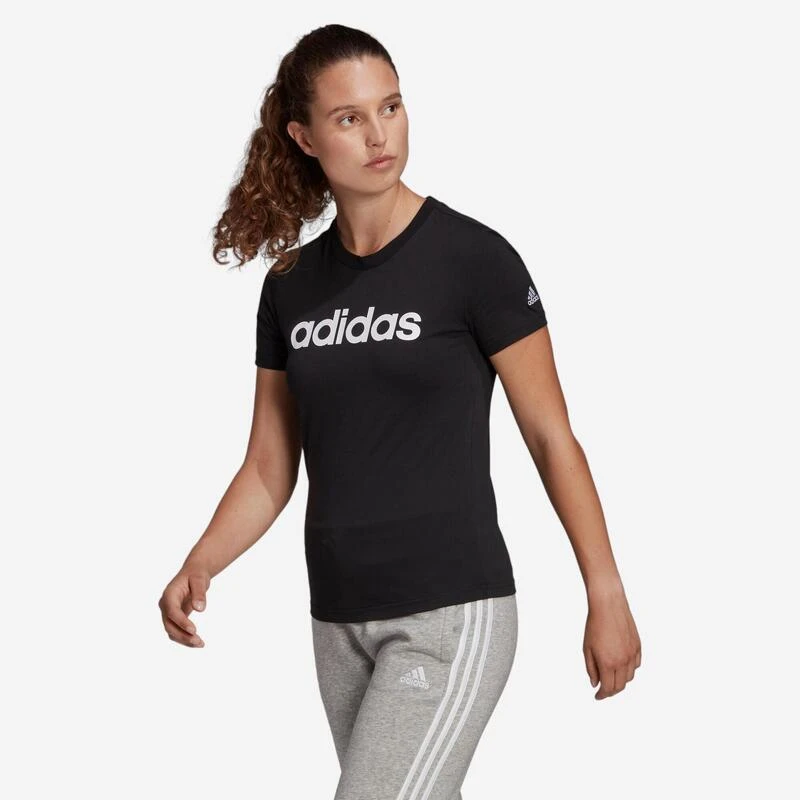 Camiseta Mujer Manga Corta 100% Algodón Adidas Fitness Linear Negro 3 Camiseta Mujer Manga Corta 100% Algodón Adidas Fitness Linear Negro