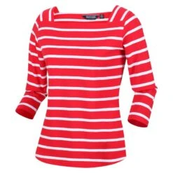 Regatta Camiseta Polexia De Rayas Para Mujer Rojo Real, Blanco