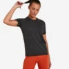 Camiseta Yoga Dinámico Mujer Negro Jaspeado Mangas Cortas -Fitness Tienda camiseta yoga dinamico mujer negro jaspeado mangas cortas