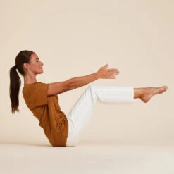 Camiseta Yoga Mujer Camel 100 % Lino Made In France -Fitness Tienda camiseta yoga mujer camel 100 lino made in france 1