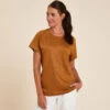 Camiseta Yoga Mujer Camel 100 % Lino Made In France