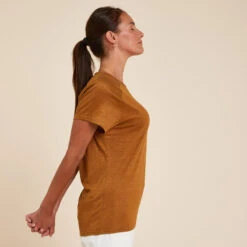 Camiseta Yoga Mujer Camel 100 % Lino Made In France -Fitness Tienda camiseta yoga mujer camel 100 lino made in france 2