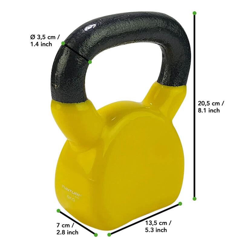 Tunturi Kettlebell - Vinilo - 6 Kg - Amarillo 7 Tunturi Kettlebell - Vinilo - 6 Kg - Amarillo - Imagen 5