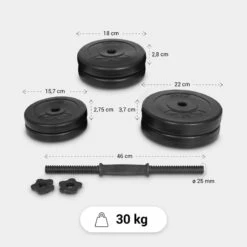 Kit Mancuernas Musculación Gyronetics Negro 30Kg Diámetro 25mm -Fitness Tienda kit mancuernas musculacion gyronetics negro 30kg diametro 25mm 2