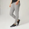 Leggings Mallas Fitness Algodón Efecto Vientre Plano Mujer Domyos Fit 500 Gris
