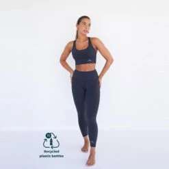 Leggings Mallas Fitness Largas Sostenibles Poliéster Mujer Fitplanet Ocean Negro