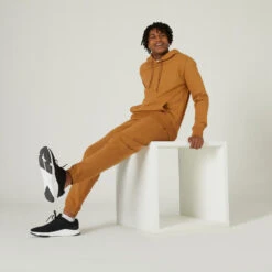 Pantalón Jogger Fitness 500 Essential Hombre Marrón Avellana -Fitness Tienda pantalon jogger fitness 500 essential hombre marron avellana 4