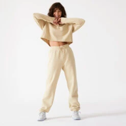 Pantalón Jogger Fitness 520 Mujer Beis Holgado -Fitness Tienda pantalon jogger fitness 520 mujer beis holgado 1