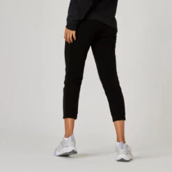 Pantalón Jogger Fitness 7/8 Corte Recto Algodón Mujer Domyos Negro -Fitness Tienda pantalon jogger fitness 78 corte recto algodon mujer domyos negro 1