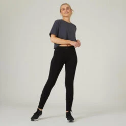 Pantalón Jogger Fitness Ajustado Algodón Con Bolsillos Mujer Domyos 520 Negro -Fitness Tienda pantalon jogger fitness ajustado algodon con bolsillos mujer domyos 520 negro 2