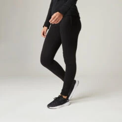 Pantalón Jogger Fitness Ajustado De Algodón Con Bolsillos Mujer Domyos 520 Negro