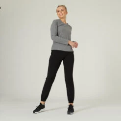 Pantalón Jogger Fitness Recto Algodón Mujer Domyos Negro 9 Pantalón Jogger Fitness Recto Algodón Mujer Domyos Negro -Fitness Tienda pantalon jogger fitness recto algodon mujer domyos negro 2