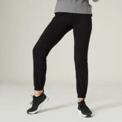 Pantalón Jogger Fitness Recto Algodón Mujer Domyos Negro
