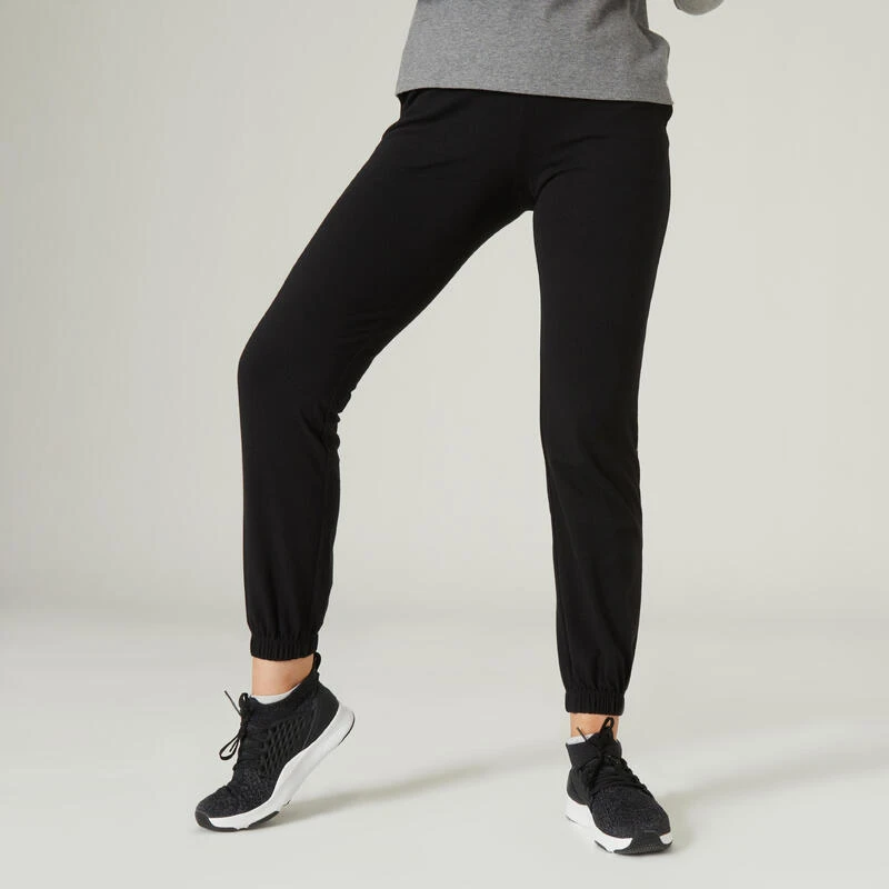 Pantalón Jogger Fitness Recto Algodón Mujer Domyos Negro 3 Pantalón Jogger Fitness Recto Algodón Mujer Domyos Negro