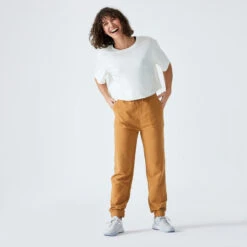 Pantalón Jogger Fitness Regular Algodón Mujer Domyos Avellana -Fitness Tienda pantalon jogger fitness regular algodon mujer domyos avellana 1