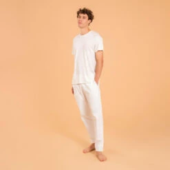 Pantalón Yoga Suave Hombre Blanco Tela Lino Algodón -Fitness Tienda pantalon yoga suave hombre blanco tela lino algodon 2