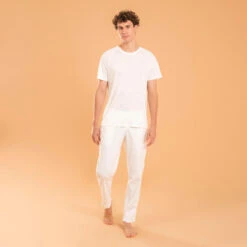 Pantalón Yoga Suave Hombre Blanco Tela Lino Algodón -Fitness Tienda pantalon yoga suave hombre blanco tela lino algodon 3