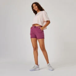 Short Pantalon Corto Fitness Algodón Con Bolsillos Mujer Violeta -Fitness Tienda short pantalon corto fitness algodon con bolsillos mujer violeta 2