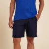 SHORT YOGA HOMBRE TELA LINO Y ALGODÓN AZUL ÍNDIGO -Fitness Tienda short yoga hombre tela lino y algodon azul indigo
