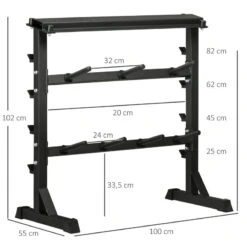 Soporte Para Barras Mancuernas Y Pesas HOMCOM 100x55x102 Cm Negro -Fitness Tienda soporte para barras mancuernas y pesas homcom 100x55x102 cm negro 2