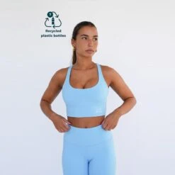 Top Deportivo Fitness Sostenible Poliéster Mujer Fitplanet Dolphin Azul Claro